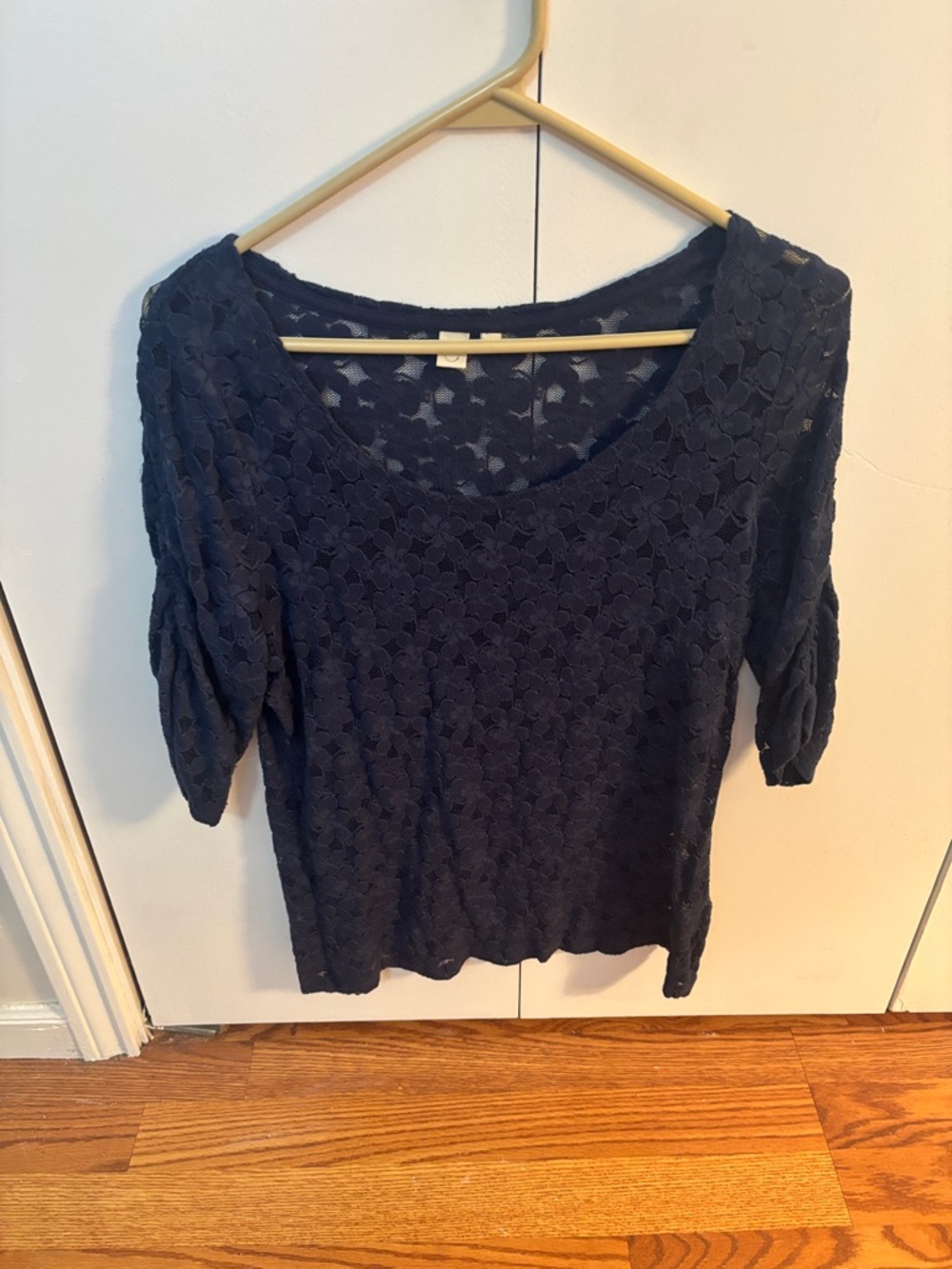 Anthropologie, Eloise Navy sheer Lace Scoop Neck Top
